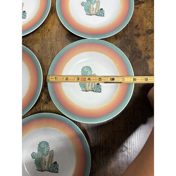 5 MEIWA Southwest CACTUS Green/Orange DESERT SCENE 8" SIDE SALAD PLATES Set Rare - Picture 7 of 7